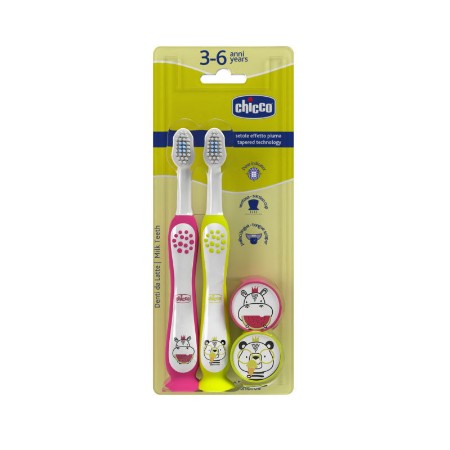 Chicco Bipack Set 2 Spazzolini Bambino Giallo e Lilla 3-6 Anni