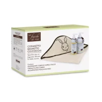 Fiocchi di Riso Cofanetto Regalo Bagnetto coi Fiocchi con Accappatoio Neonato, Crema Fluida e Detergente Corpo Capelli