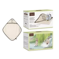 Fiocchi di Riso Cofanetto Regalo Bagnetto coi Fiocchi con Accappatoio Neonato, Crema Fluida e Detergente Corpo Capelli