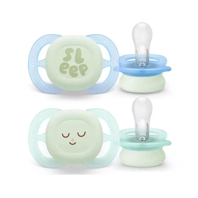 Philips Avent Set 2pz Ciuccio Ultra Start Notte in Silicone con Bottone Luminoso 0-2 mesi