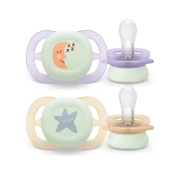 Philips Avent Set 2pz Ciuccio Ultra Start Notte in Silicone con Bottone Luminoso 0-2 mesi