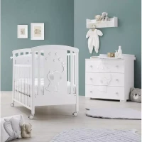 Erbesi Lettino Elly con Sponde Mobili e Protezione Antimorso - Bianco Grigio