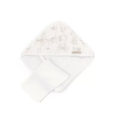 Bamboom Asciugamano Neonato con Orecchie e Guanto in Bambù Organico - Oyster Grey
