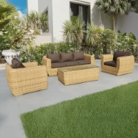 Salotto da giardino Malaga in rattan sintetico 5 posti con tavolino e cuscini di aTe Casa
