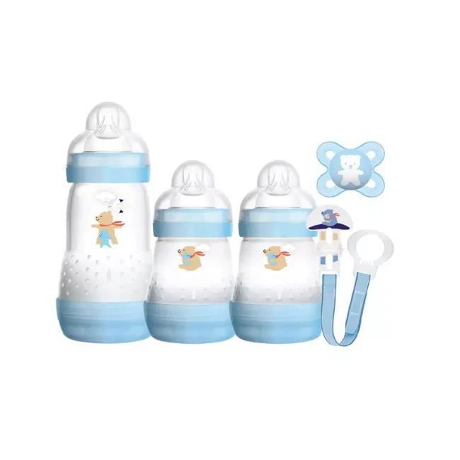 Mam Set Regalo Nascita Welcome to the World con 3 Biberon, Ciuccio Start Nano e Clip Porta Ciuccio - Azzurro