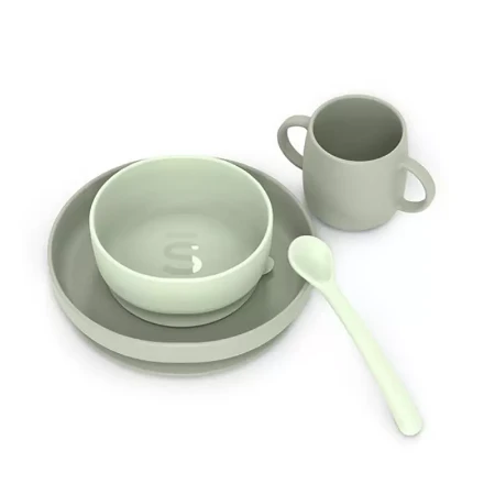 Immagine di Suavinex Essence Set Svezzamento in Silicone con Piatto e Ciotola con Ventosa, Tazza e Cucchiaio Ergonomico