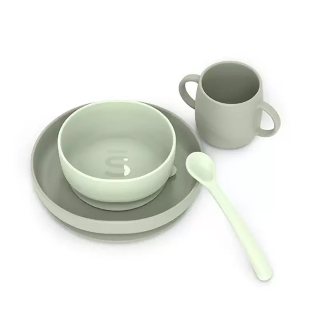 Immagine di Suavinex Essence Set Svezzamento in Silicone con Piatto e Ciotola con Ventosa, Tazza e Cucchiaio Ergonomico