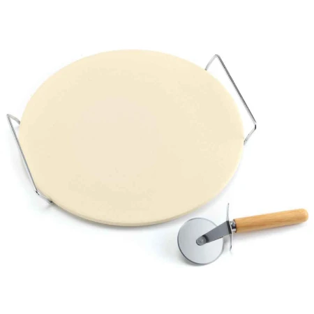 Immagine di Ompagrill Set Pietra Refrattaria Rotonda 33 cm con Supporto e Rotella Tagliapizza