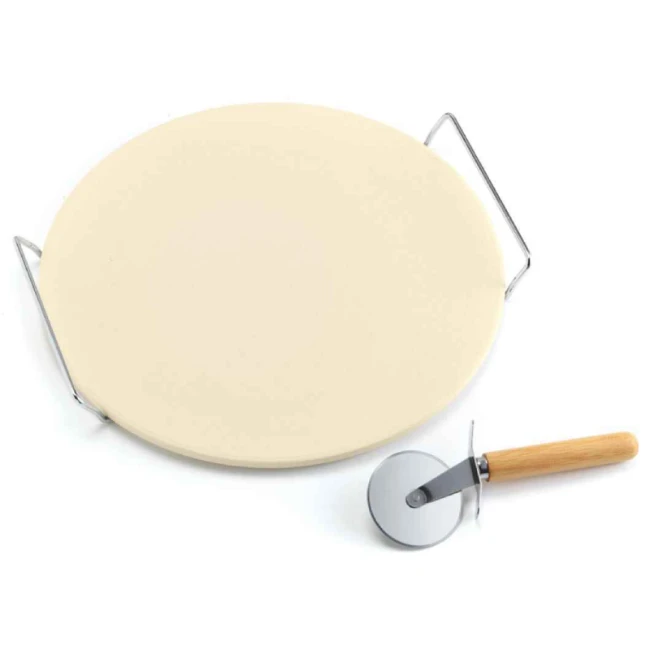 Immagine di Ompagrill Set Pietra Refrattaria Rotonda 33 cm con Supporto e Rotella Tagliapizza