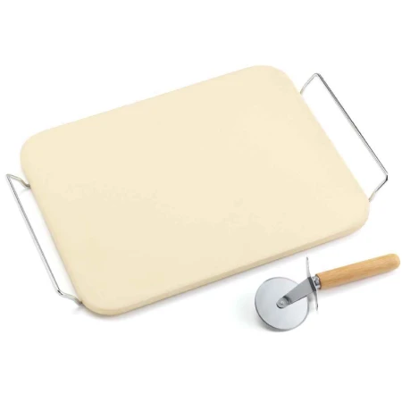Immagine di Ompagrill Set Pietra Refrattaria Rettangolare 30x38 cm con Supporto e Rotella Tagliapizza