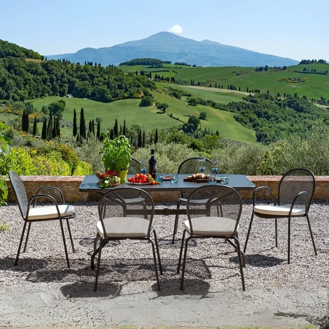 Immagine di Emu Set Tavolo Cambi 180x80 con 6 Poltrona Ronda Ferro Antico