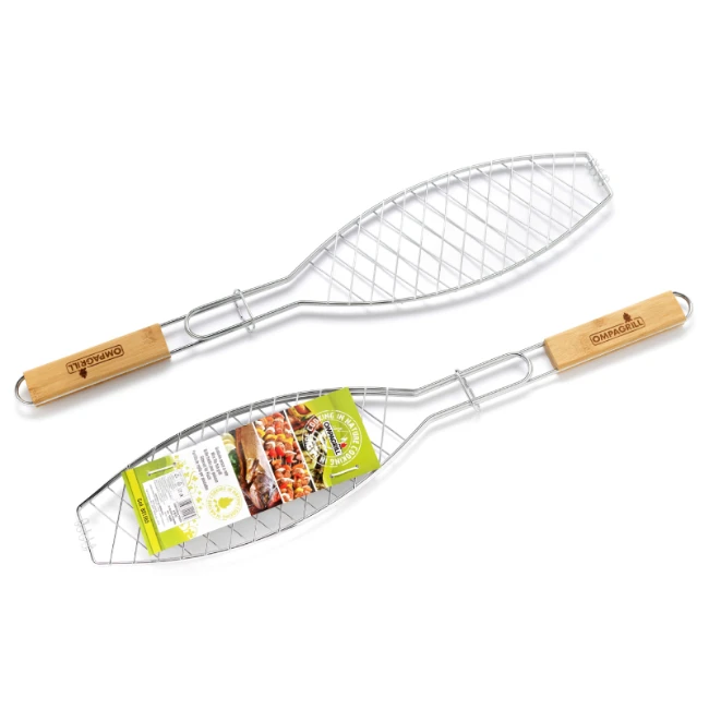 Immagine di Ompagrill Graticola a Rete con Manico Bamboo per Pesce