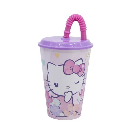 Immagine di Hello Kitty Bicchiere con Cannuccia per Bambino, Coperchio Antigoccia - 430ml
