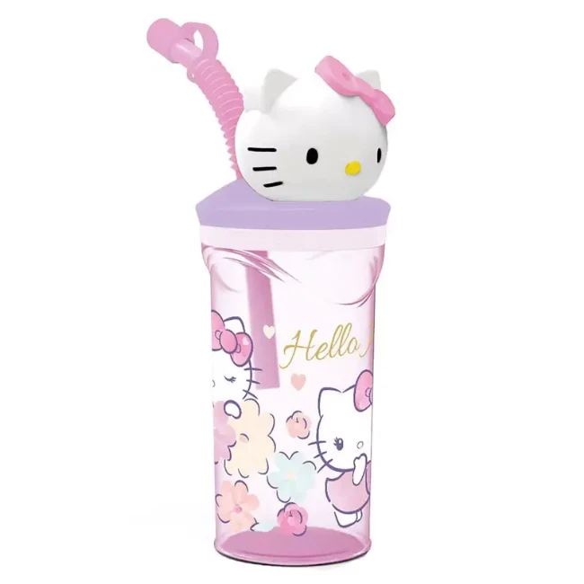 Immagine di Bicchiere Hello Kitty con Tappo 3D e Cannuccia - 360ml