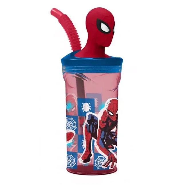 Immagine di Bicchiere Spiderman con Tappo 3D e Cannuccia 360ml