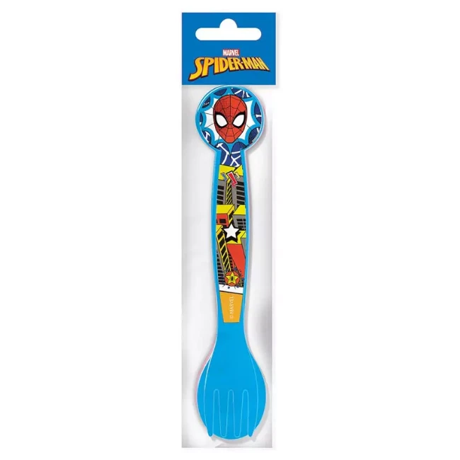 Set Posate Spiderman in Plastica con Cucchiaio e Forchetta a Punta Arrotondata