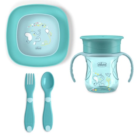Immagine di Chicco Set Pappa Neonato con Piattino, Posate e Bicchiere - 12 Mesi