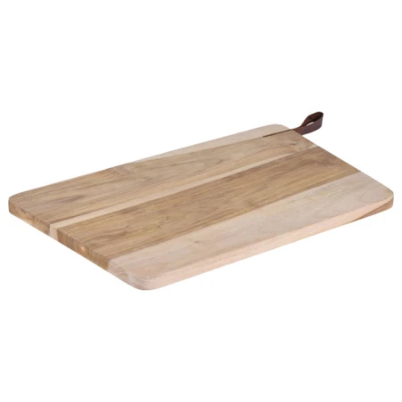 Immagine di Tagliere in Teak 40×25 cm con Cinturino in Pelle