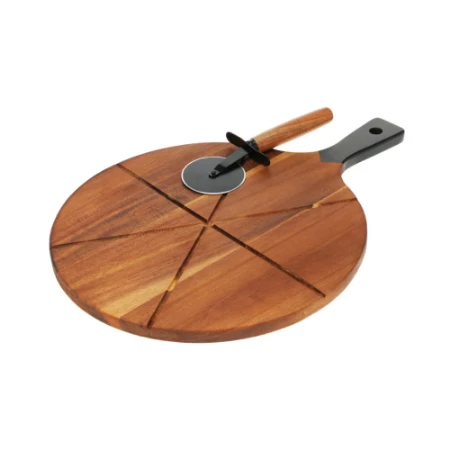 Immagine di Tagliere per Pizza in Legno di Acacia e Rotella