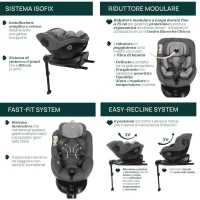 Chicco Seggiolino Auto Seat105 i-Size per Bambini 0-4 Anni con Isofix, Gamba di Supporto e Base Girevole 360°