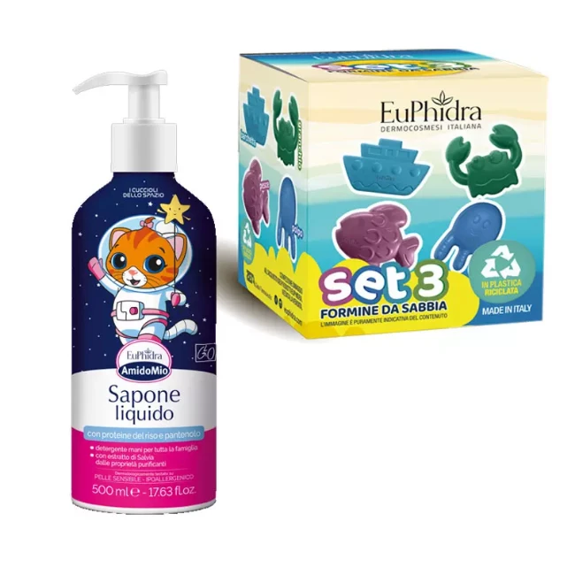 Paniate - Euphidra AmidoMio Bipack Sapone Liquido Mani 500ml e Set 3  Formine da Spiaggia