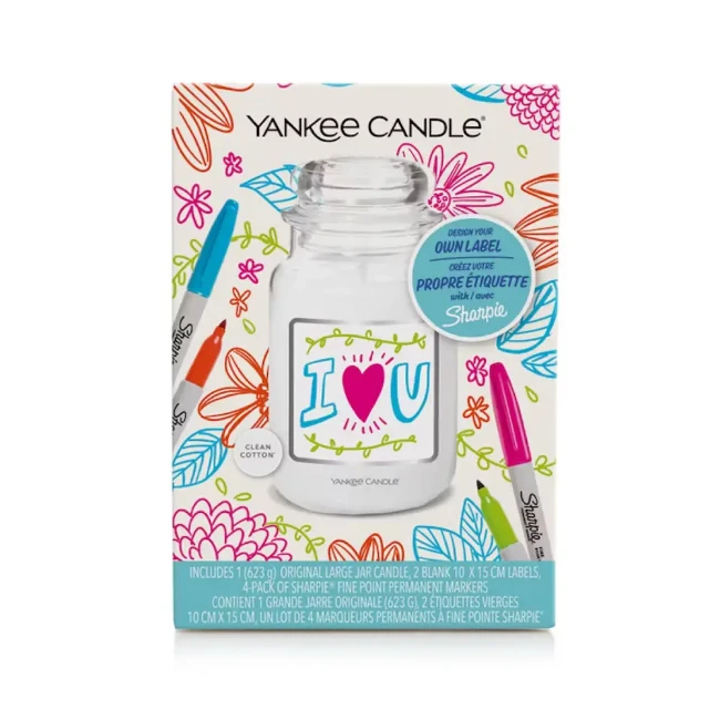 Immagine di Yankee Candle x Sharpie Candela in Giara Grande Clean Cotton 90 Ore con Etichetta Personalizzabile