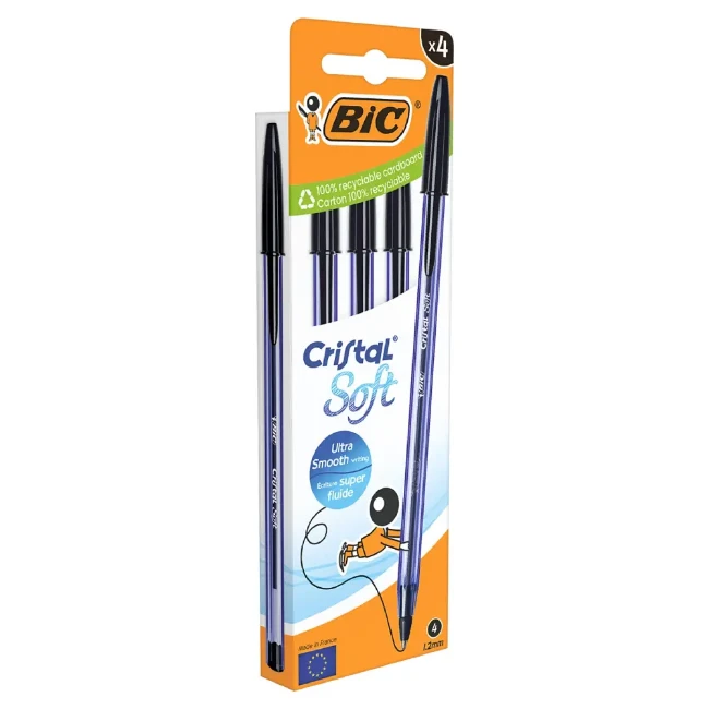 Immagine di 4 Penne a Sfera Cristal Soft Nere