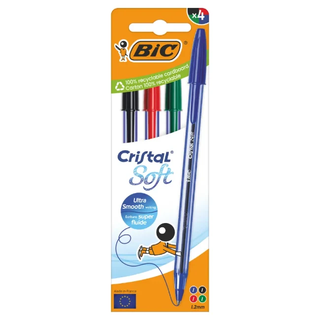 Immagine di 4 Penne a Sfera Cristal Soft 4 Colori 