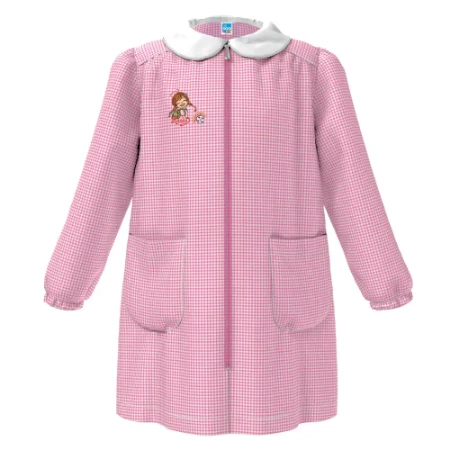 Immagine di Siggi Grembiule Asilo Bambina Quadretti Rosa e Bianchi con Zip - Bimba Happy