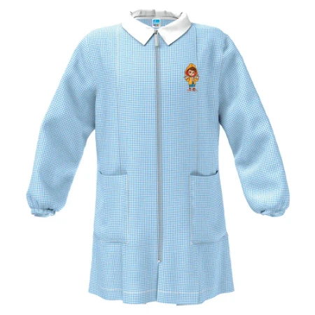 Immagine di Siggi Grembiule Asilo Bambino Quadretti Azzurri e Bianchi con Zip - Bimbo con Cappuccio