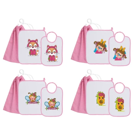 Immagine di Set Asilo e Scuola Materna Bambina con Bavaglia, Asciugamano e Sacca Porta Oggetti