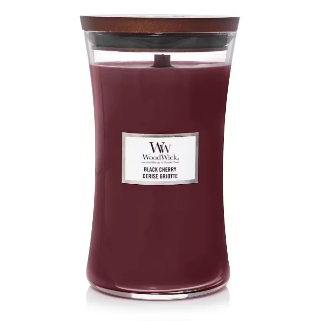 Immagine di Woodwick Candela Grande con Stoppino Scoppiettante Black Cherry 130 Ore