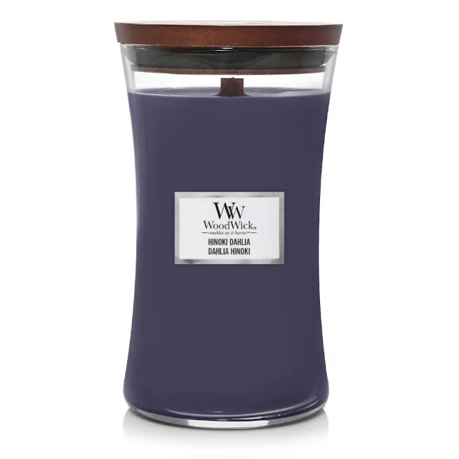 Immagine di Woodwick Candela Grande con Stoppino Scoppiettante Hinoki Dahlia 130 Ore