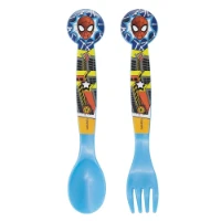 Set Posate Spiderman in Plastica con Cucchiaio e Forchetta a Punta Arrotondata
