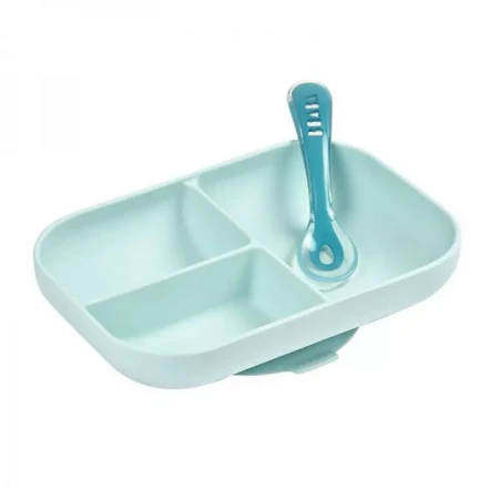 Immagine di Béaba Set Pappa in Silicone con Scomparti e Cucchiaio