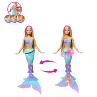 Barbie Sirena Magia Floreale con coda sfumata e fascia con perle