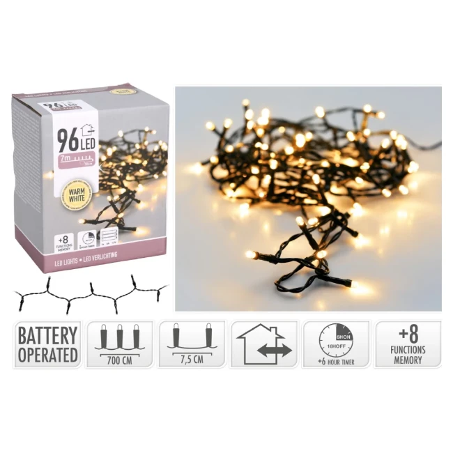 Immagine di Catena di Luci 96 LED Bianco Caldo a Batteria con Gioco di Luci