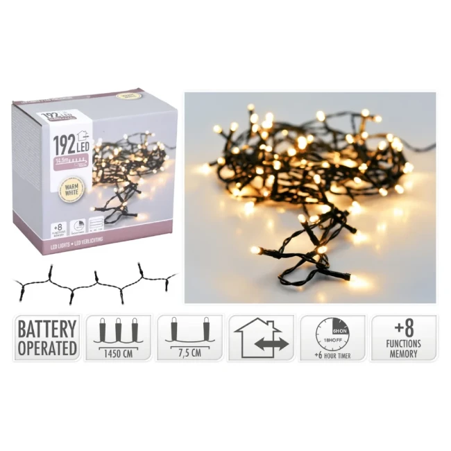 Immagine di Catena di Luci 192 LED Bianco Caldo a Batteria con Gioco di Luci