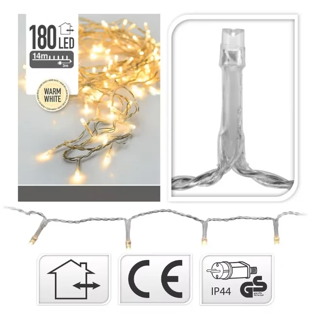 Immagine di Catena di Luci 180 LED Bianco Caldo con Gioco di Luci e Cavo Trasparente
