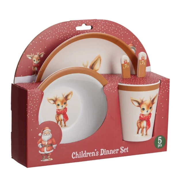2 Piattini per bambini in melamina con decori Natalizi Design e produzione tutta Italiana. Disegni ideati dall'illustratrice per l'infanzia Simona Giudizio. (Rufolf e Slitta