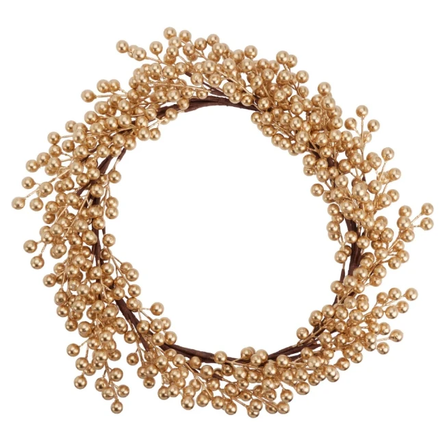 Immagine di Corona Decorativa con Bacche Dorate 50 cm