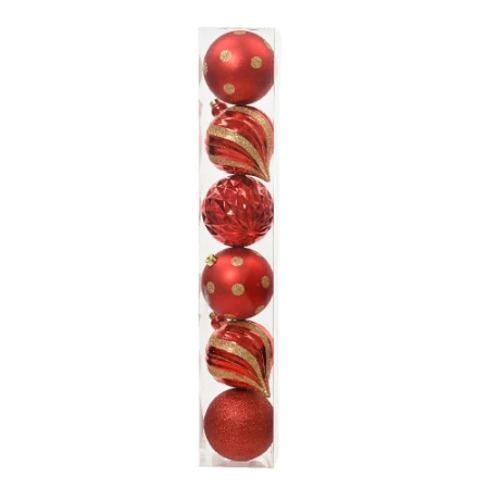 Immagine di 6 Palline Natalizie 150mm in Vetro Rosse con Decori