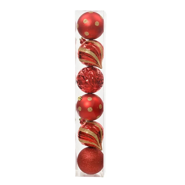 Immagine di 6 Palline Natalizie 150mm in Vetro Rosse con Decori