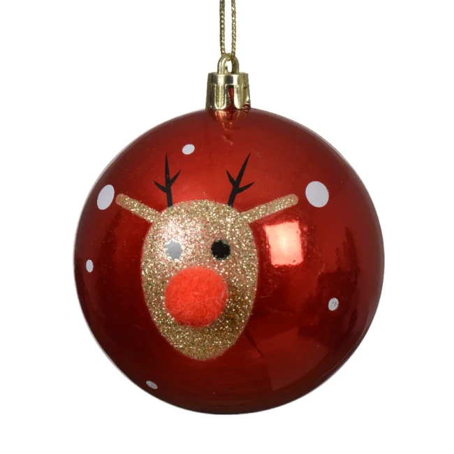 Immagine di Pallina Natalizia 80mm Infrangibile Rossa con Decorazione Glitter Renna