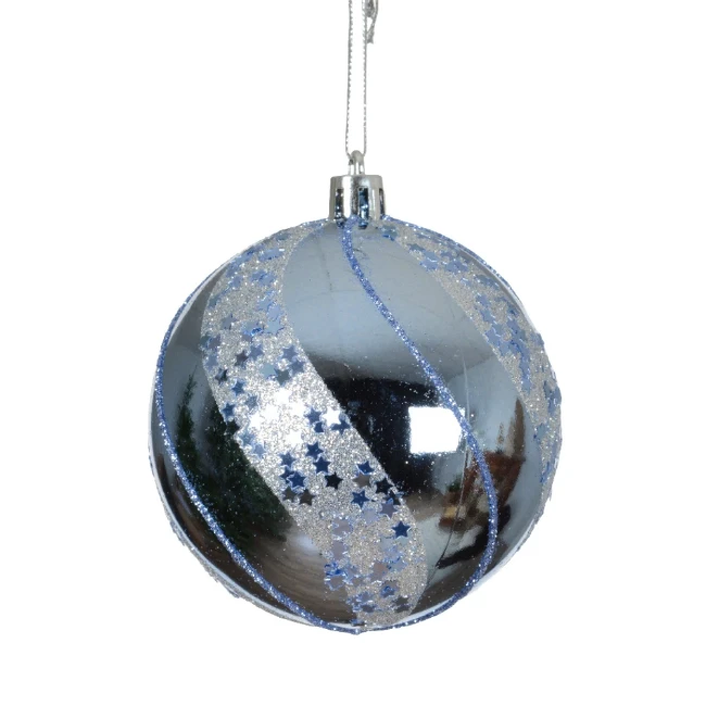 Immagine di Pallina Natalizia 80mm Infrangibile Argento con Decorazione Glitter Azzurro