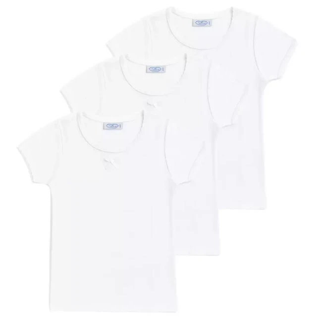 Immagine di Set 3 Maglie Mezza Manica Bambina con Fiocco in Cotone - Taglia Assortita