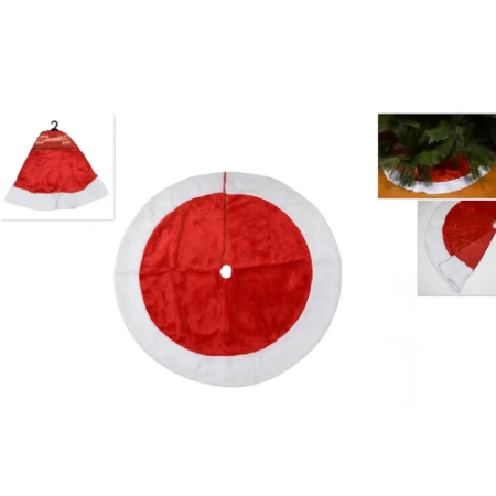 Immagine di Tappeto per Albero di Natale in Pelliccia Rossa con Bordo Bianco Ø 90 cm