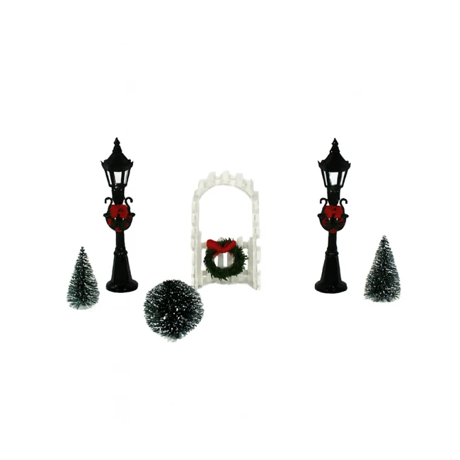 Immagine di Kit Decorativo Natalizio Porticato con Lampioni e Alberelli