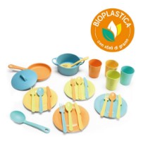 Maisonelle Bio Servizio da 25 Pezzi con Stoviglie, Pentole, Padelle Bicchieri e Posate