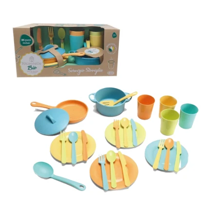Maisonelle Bio Servizio da 25 Pezzi con Stoviglie, Pentole, Padelle Bicchieri e Posate